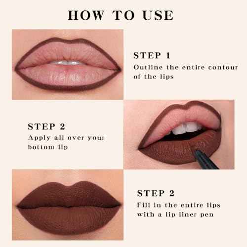 Longwear Liquid Lip Liner Stain Marker Pen Long Lasting Waterproof, Dark Red Brown Lips Marker Stain Matte Semi Permanent 24 Hour Lip Liner and Lipstick Combo, Color Stay Lipliner Stains peel off 11