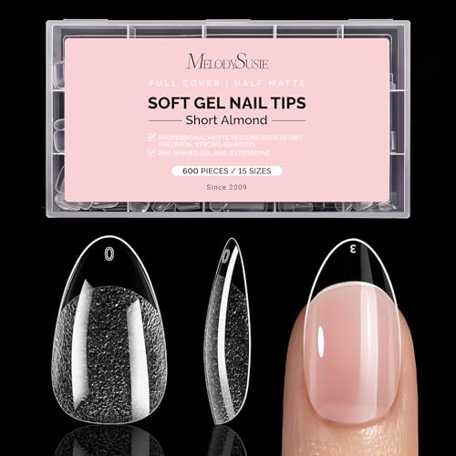 MelodySusie Short Almond Nail Tips - 600Pcs Clear Acrylic