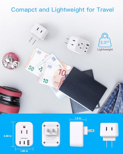 US to Japan Plug Adapter, Japan Power Adapter with 2 Outlets 3 USB Ports(2 USB C), Travel Plug Adapter for Amercian USA to Japanese China Canada Mexico Philippines Peru, 2 Pack