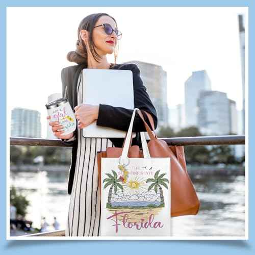 Paterr 4 Pcs City Souvenirs Gifts Texas Canvas Bag California Makeup Bag Italy 12oz Stainless Steel Tumbler with Lid Florida Keychain Travel Lover Gifts Souvenirs for Women Men (Florida)