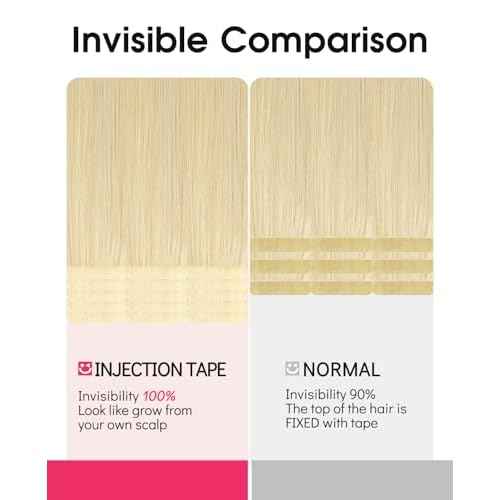 Youngsmile Injection Tape in Hair Extensions Human Hair #60 Platinum Blonde Invisi Edge Extensions 20pcs 45g 20 Inch Injected Tape in Hair Extensions Real Human Hair (#60,20'')