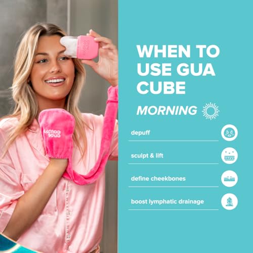 Contour Gua Cube - Gua Sha Face Massage Tool - Ice Roller for Sculpting, De-Puffing & Lymphatic Drainage - Face Ice Roller & Massager - Compact Skin Care Tools for Daily Skincare & Travel - Pink