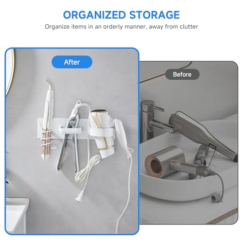 3-in-1 Hair Dryer Holder Wall Mount | Metal Organizer Rack