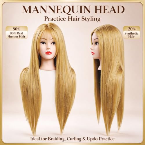 Czrleaty 28" Light Auburn Real Hair Mannequin Head for Braiding & Styling
