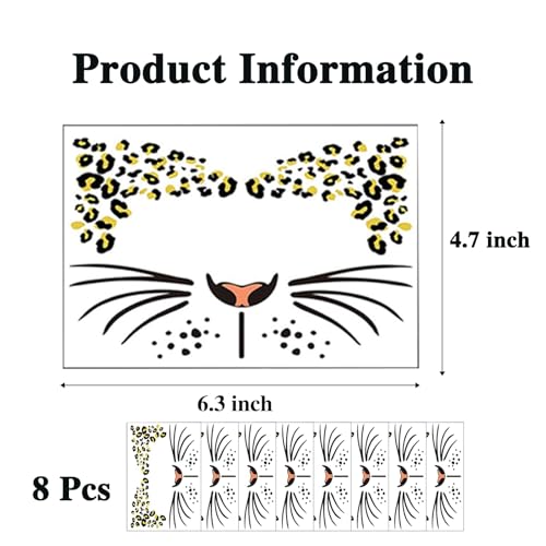 8 Sheets Leopard Face Temporary Tattoos for Halloween Costume