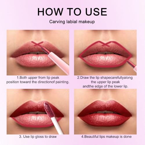 Dark Red Metallic Lip Liner & Lipstick Set - Waterproof Long-Lasting Makeup for Women