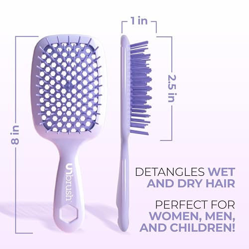 FHI Heat UNbrush Detangling Brush for Pain-Free Brushing on All Wet or Dry Hair Types — Durable DuoFlex Anti-Static Bristles, Lightweight Handle, Vented Hair Brush, Lilac Light Purple