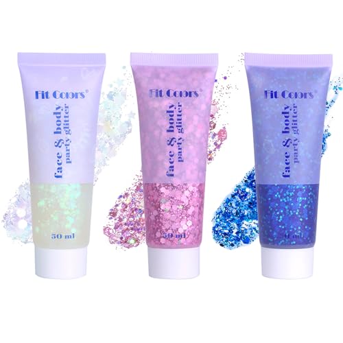 Body Glitter Gel Set - White Pink Blue Holographic Sequins