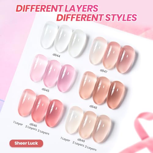Beetles 6-Color Jelly Gel Nail Polish Set - Sheer Milky White & Nude Pink