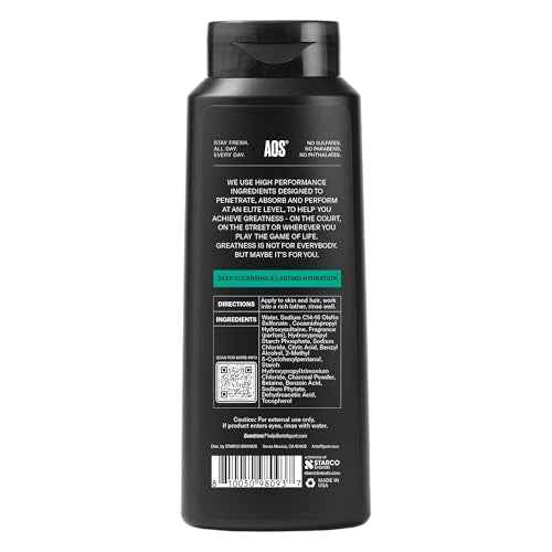 Art of Sport Men¡¯s 2-in-1 Body Wash and Shampoo with Charcoal Activated, Eucalyptus Fragrance, Made for Athletes, Victory Scent, 16 fl oz (Pack of 2)