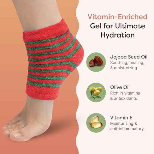 ZenToes Moisturizing Socks for Cracked Heel Treatment, Vitamin E, Olive Oil and Jojoba Oil Heel Socks, Stocking Stuffers for Women, Spa Self Care Gifts for Women (Holiday Stripes, Regular)