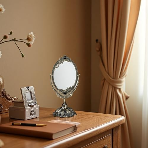 Feyarl Vintage Oval Makeup Mirror - Double Sided Floral Tabletop