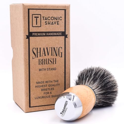 Taconic Shave 100% Mixed Badger Shaving Brush ? Extra-Dense 22?mm Knot for Rich Lather, Beechwood & Chrome Ergonomic Handle + Lucite Stand Included