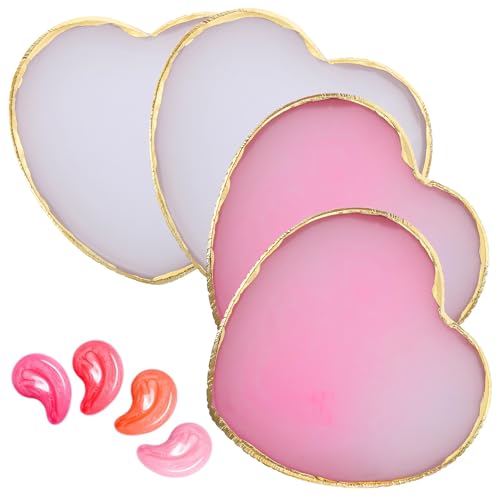 Tbestmax 4-Pack Heart Pink & White Nail Art Mixing Palettes Resin Makeup Plates