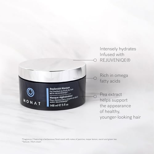 MONAT Replenish¢â Masque Infused with Rejuveniqe¢ç - Hair Masque that Deeply Condition Medium to Thick Hair. Hydrating Hair Mask w/Pea Extract & Vegan UV Protectant - Net Wt. 148 ml ? 5.0 fl. oz.