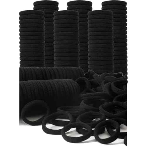 200PCS Black Hair Ties for Women & Girls Men Kids Toddler - Seamless, Thick, No Damage Elastic Hair Bands for Ponytails, Workouts, and Daily Use, Soft Seamless Nylon Hair Ties For Thick & Curly Hair.