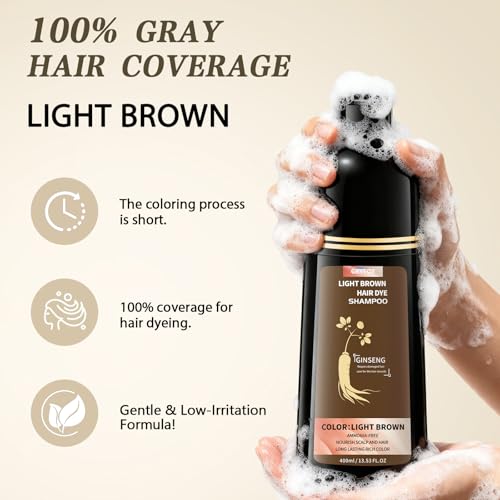 GRYFOX Light Brown Hair Dye Shampoo – Gray Coverage, 15 Mins
