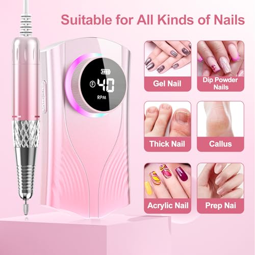 Pink Cordless Electric Nail Drill Machine for Manicure & Salon Use