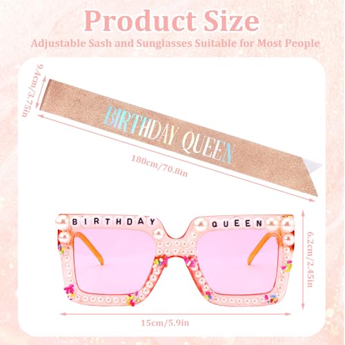 Rose Gold Birthday Queen Sash & Glasses Set