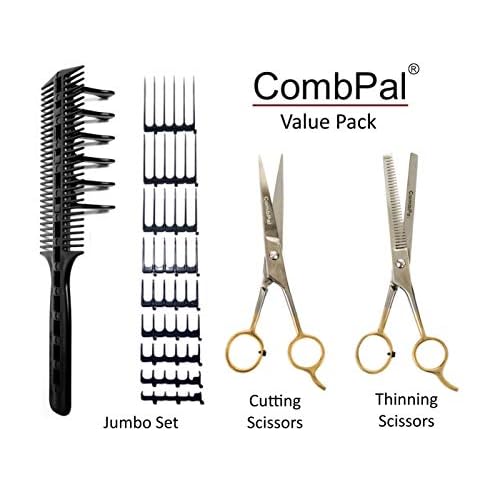 Scissor Clipper Over Comb Hair Cutting Tool - Barber Hair Cutting kit - DIY Home Hair Cutting Guide Comb Set (Jumbo Value-Pack, Black)