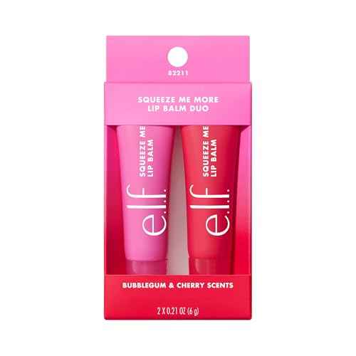 e.l.f. Squeeze Me More Lip Balm Duo, Moisturizing Balm For A Sheer Tint Of Color, Made With Hyaluronic Acid, Vegan & Cruelty-Free, Cherry & Bubblegum