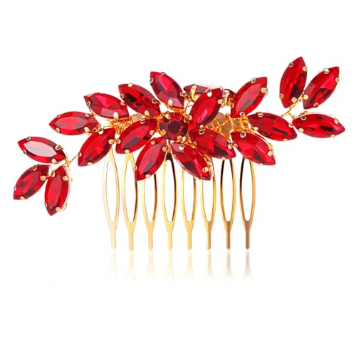 Red Crystal Hair Comb for Thick Hair - Rhinestone Headpiece