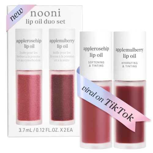 NOONI Korean Lip Oil Set - Moisturizing Gloss Stain for Dry Lips