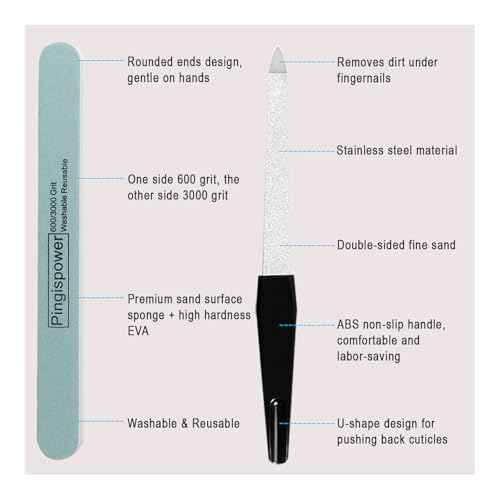 Nail File, 10PCS Professional Reusable Nail Files and Buffers 600/3000 Grit for Natural Nails, Double Sided & Washable Manicure Tools Kit for Women Home & Salon