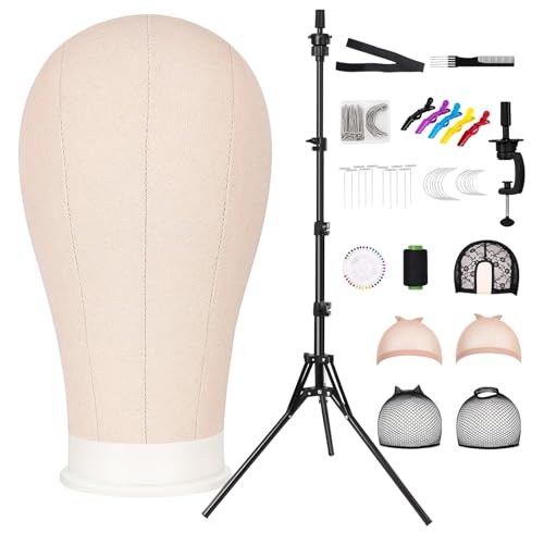 63 Inch Wig Stand Tripod with 22 Inch Canvas Mannequin Head