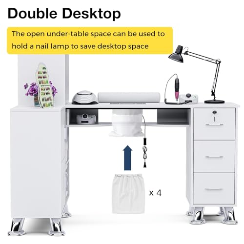 L-Shaped Nail Station with Dust Collector - White Salon Table