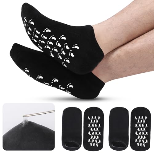 Men's Silicone Moisturizing Socks for Dry Cracked Feet - 2 Pairs (US 9.5-12)
