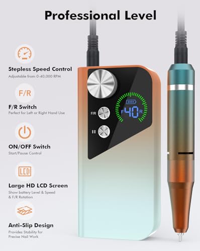 HOMEASY 40000RPM Rechargeable Nail Drill with LCD Screen