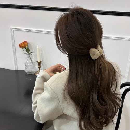 4pcs Cute Plush Cat Ear Hair Clips - Winter Fuzzy Cute Claw Clips Soft Non-Slip Small Bangs Claw Clips, Black Brown Cat Ear Broken Mini Hair Clips Accessories for Women Decoration