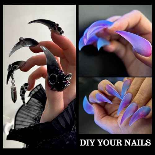 Curved Stiletto Nail Dual Forms for Poly Gel Extension of 3D Eagle Claw, Hawk Shape Full Cover Acrylic Nail Forms, Reusable Nail Molds for Halloween Nail Art Design 140 Pcs 14 sizes