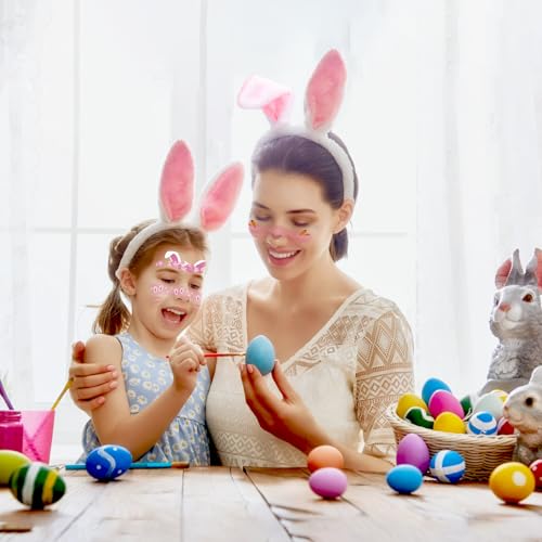 Konsait Bunny Ears Headband with Bunny Face Stickers Tattoos, Easter Bunny Ear Headband Rabbit Temporary Makeup Face Tattoos Rabbit Costume Accessories for Women Girls