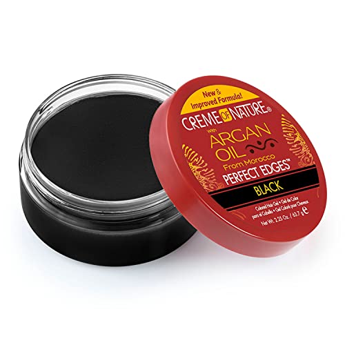 Creme of Nature Perfect Edges¢â Black Edge Control Gel, 24-Hour Hold with Gray Coverage and Shine, Non-Flaking Tinted, Argan Oil Edge Tamer, 2.25 oz