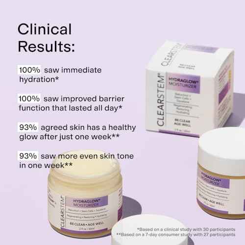 CLEARSTEM - HYDRAGLOW Stem Cell Moisturizer - Bakuchiol + Squalene - Youthful Skin Face Moisturizer - All Skin Types - Facial Skin Care Products - Gluten Free, Cruelty Free - 2 fl oz / 60ml