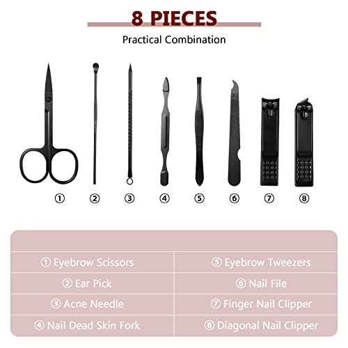 Hanaive 6 Set Manicure Set 48Pcs Nail Clippers Pedicure Kit 8 in 1 Stainless Steel Grooming Kit Professional Nail Care Tools with Luxurious Travel Case for Men Women Gift(Black, Red)
