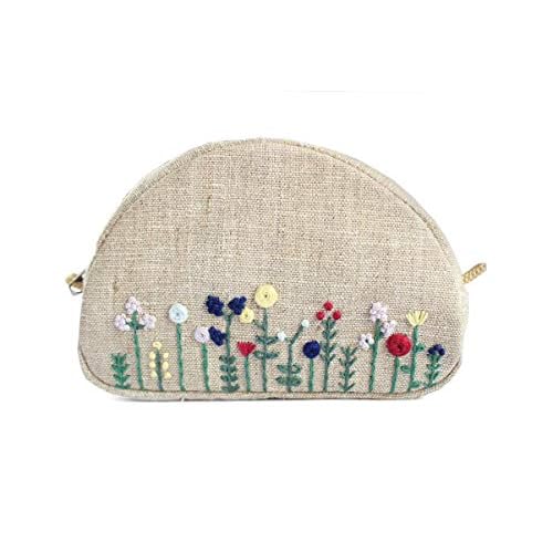 Small embroidered cosmetic bag Flowers embroidery makeup bag for women Floral makeup zipper pouch for bridesmaids