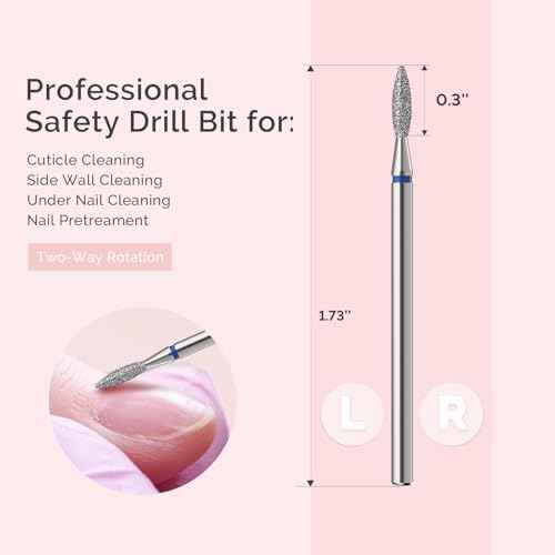 MelodySusie 2.2mm Flame Shape Cuticle Clean Nail Drill Bit 3/32'', Professional Safety Carbide Diamond Under Nail Cleaner for Cuticle Dead Skin Nail Prepare, Beginners Bits, Series Bit-S, Medium