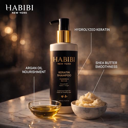 HABIBI Keratin Shampoo & Conditioner Set for Damaged Hair, Sulfate-Free, 2x400ml