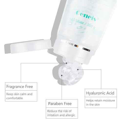 Hydrating Microcurrent Conductive Gel, Fragrance-Free, Paraben-Free, Gel Primer with Hyaluronic Acid, Non-irritating, Moisturizing Gel for RF, 300g Tube, Clear