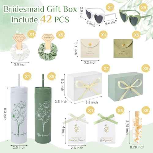 42 Pcs Bridesmaid Proposal Gifts Set Bridal Shower Gifts Include Bride Sunglasses Will You Be My Bridesmaid Cards Hair Bands Jewelry Bags Hair Clips Water Bottles Bridal Shower Box