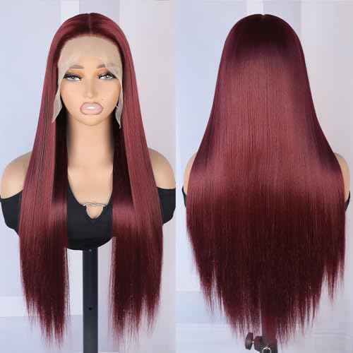 Burgundy Long Straight Synthetic Lace Front Wigs Ready to Wear Glueless Wig Pre Plucked 13x6 Lace Front Wig Straight HD Lace Front Wig 99j For Black Women