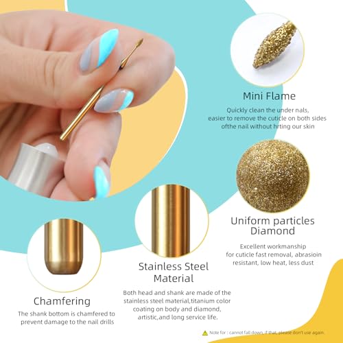 1mm Mini Flame Cuticle Cleaner Nail Drill Bits - 5Pcs Titanium Set