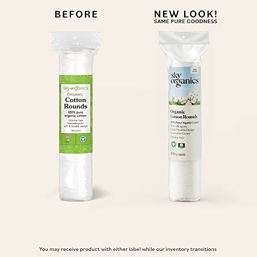 Sky Organics Organic Cotton Rounds for Sensitive Skin, 100% Pure GOTS Certified Organic for Beauty & Personal Care, 100 ct.