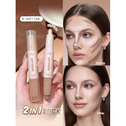 SHEGLAM 2-in-1 Contour & Highlight Stick Cream Waterproof Contour Stick-Soft Tan