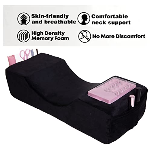 Eyelash Extension Pillow for Beauty Salon, Suitable for Supporting and Protecting Neck When Eyelash Extensions, Comfortable Velvet Beauty Memory U-Shaped Sponge Pillow (Black)