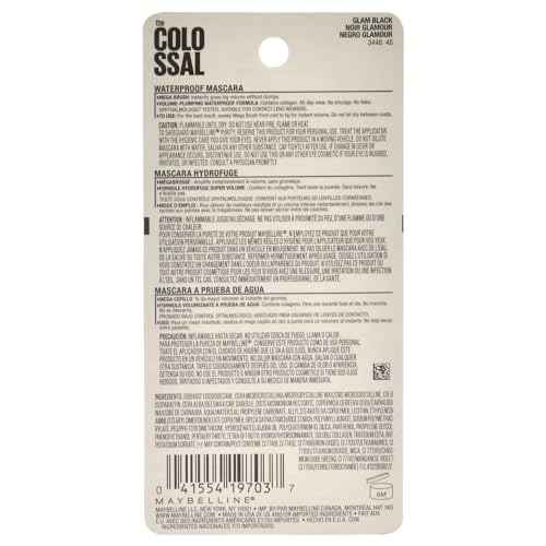 Maybelline Volum' Express Colossal Waterproof Mascara Makeup, Volumizing, Glam Black, 1 Count