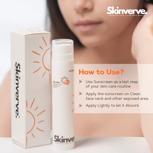 SKINVERVE Broad Spectrum Sunscreen SPF 50++++ 50g | UVA/B Protection with Seabuckthorn Oil, Alpha Arbutin & Vitamin C | Fragrance-Free | For All Skin Types |